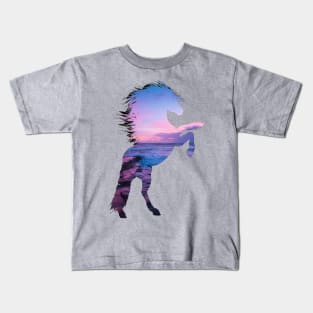 Sunset skyline and ocean horse pattern Kids T-Shirt